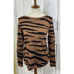 Chico's Pullover Sweater Tiger Bateau Brown Black Size Small NWT